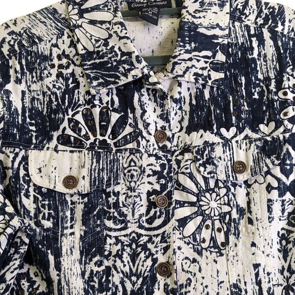 Gaudy Couture Jacket Size Medium M Womens Navy Blue Cotton Sequins Metal Buttons - Picture 3 of 12